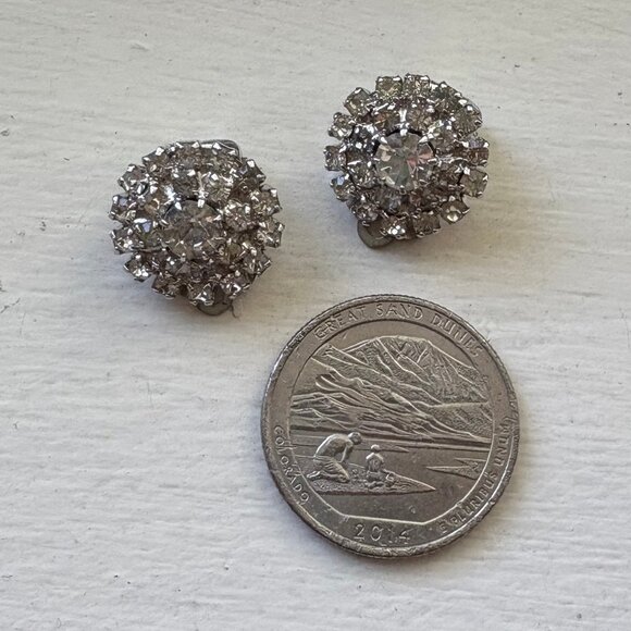 Round Clip-On Earrings with Clear Rhinestones - Picture 6 of 6